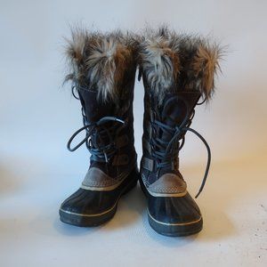 WOMENS SOREL 1503 BROWN BLACK TALL WINTER WATERPROOF SNOW BOOTS 10 *